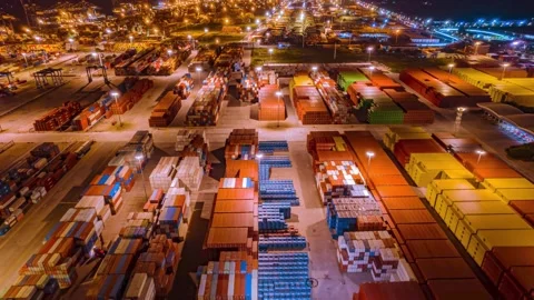 4K Aerial Timelapse of Container Operations at Port Terminal Stock Footage 345470427