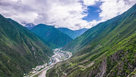 4K aerial time‑lapse of deep mountain canyons in western Sichuan Video stock 342121655