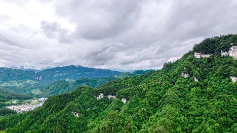 4K Aerial Timelapse of Lofty Mountains With Sea of Clouds, Guizhou Stockbeeldmateriaal 344677732