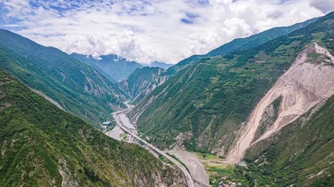 4K Aerial Timelapse: Min River Valleys, Wenchuan, Western Sichuan Stock Footage 342122039
