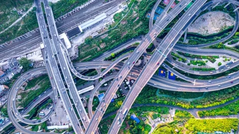4K Aerial Timelapse of Night Traffic at Qianchun Interchange, Guiyang Stock Footage 344677787