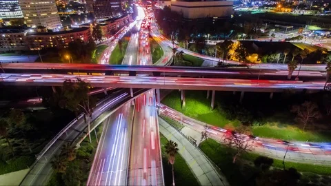 4K aerial timelapse  view of huge traffic on freeway interchange Stock Footage 72687295