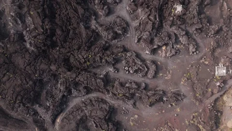 4k Aerial top down flyover of Black Lava Sand field of Mount Batur, Indonesia Stock Footage 295417089