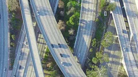 4K Aerial top down view of the traffic on freeways interchange during a day Stock Footage 72687262