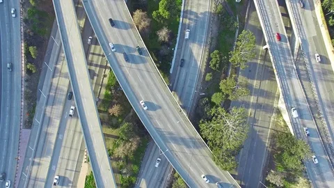 4K Aerial top down view of the traffic on freeways interchange during a day Video stock 72687369