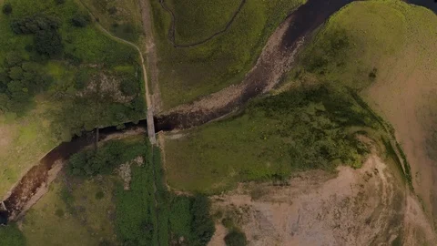 4K Aerial top down view of the Peak District National Park landscape reservoirs Stock Footage 113827305