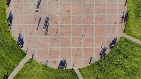4k Aerial top down view of people walking in the Park in summer Sunny day Stock-Footage 122704711