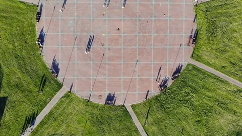 4k Aerial top down view of people walking in the Park in summer Sunny day Stock Footage 122704884