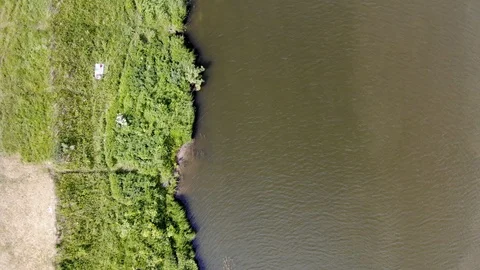 4k Aerial top down view of people swimming in the river on a hot summer day Stock Footage 123986361
