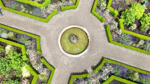 4K Aerial Top View of Roscrea Castle Garden Layout Vidéo 333334666