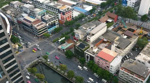 4K Aerial traffic scene at intersection downtown Bangkok, crossroad, time lapse Stock Footage 68408325