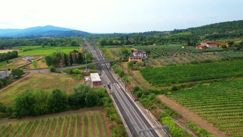 4K-Aerial train high fast drone view rail line connection-Tuscany-Italy 스톡 동영상 240469506