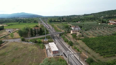 4K-Aerial train high fast drone view Italo NTV 250mp/h-Italy-Tuscany Stock Footage 240469675
