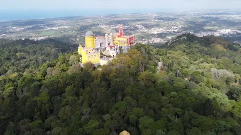 4K aerial vertical ascent over Sintra Castle, Portugal Stock Footage 312211350