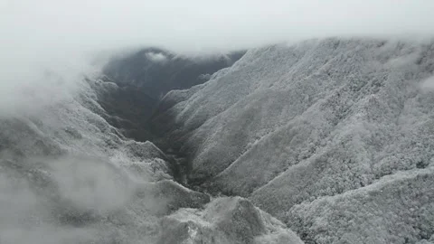 4K aerial video of boundless snow-covered mountain peaks in winter Stock Footage 335180193