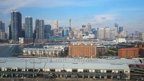 4k aerial video of Darling Harbour in Sydney Stock Footage