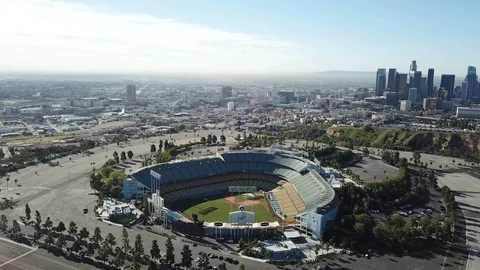 Dodgers Stadium Aerial at Sunset with DT, Stock Video