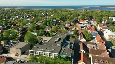 4K Aerial video from flying drone to Kuressaare (Arensburg) city Stock Footage 151917042