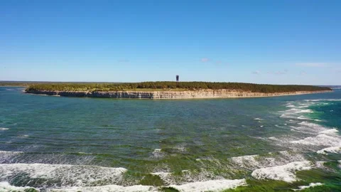 4K aerial video from flying drone to Panga coastal cliff .Saaremaa , Estonia Stock Footage 277927009