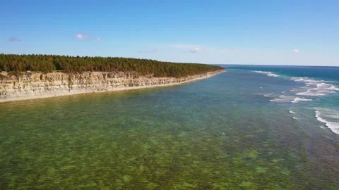 4K aerial video from flying drone to Panga coastal cliff .Saaremaa , Estonia Stock Footage 277927072