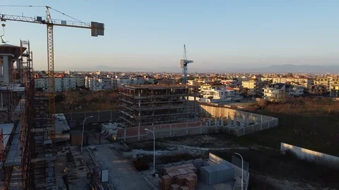 4K Aerial video inside a big construction site Stock Footage 122695486