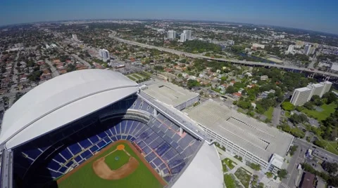 Aerial shot of Marlins Park Stadium roof, Stock Video