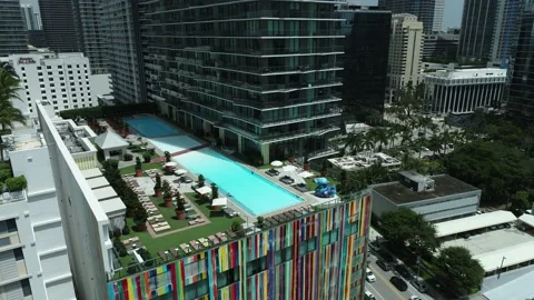 4k aerial video reveal SLS Brickell, Brickell Miami FL USA Video stock 162353053