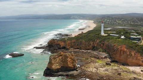 4k aerial video of Split Point Lightouse along the Great Ocean Road Stock Footage 100626953