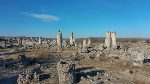 4k aerial video of Stone Forest  Varna, Bulgaria, Pobiti kamani, rock phenomenon Stock Footage 126652871