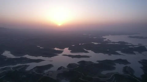 4K Aerial Video of Sunset Over Danjiangkou Reservoir Stock Footage 334908995