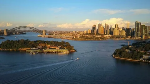 4k aerial video of Sydney Harbour at sunset Stock Footage