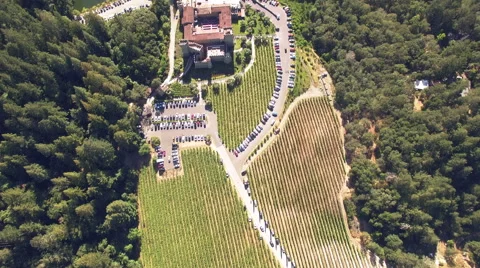 4K aerial view from above up down castello di amorosa castle winery Vídeo Stock 65531417