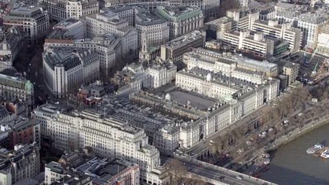 4K Aerial view above London landmark Somerset House & the surrounding area Stock Footage