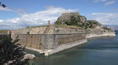 4K Aerial view of ancient fortification in Corfu Island Venetian fortress emblem Video stock 65829005
