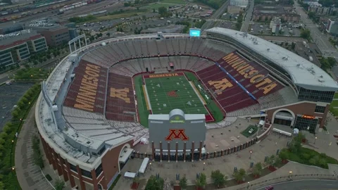 4K Aerial View Backing Away From Huntington Bank Stadium Minneapolis Stock Footage 220468871