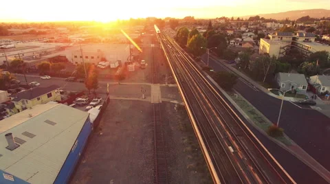 4K Aerial view bart moving forward sunset Vídeo Stock 64935036