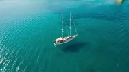 4K Aerial View Of A Boat In Keri Bay In Zakynthos Island, In Greece Stock Footage