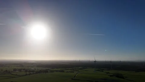 4K Aerial View of Bright Sun Over Rural Countryside Landscape Stock-Footage 333706973