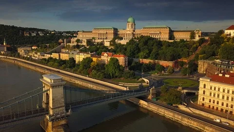 4K aerial view of Buda Castle Royal Palace at sunrise Stock Footage 90906059