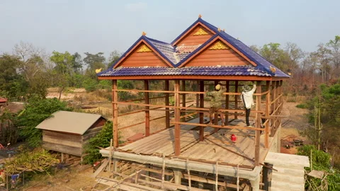 4K Aerial view of a building being constructed in Cambodia. Stock Footage 149803052