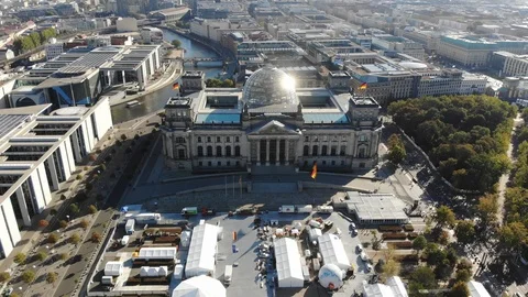 4K Aerial view of Bundestag , Reichstag in Berlin , Germany . Stock Footage