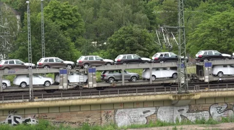 4K Aerial view cargo train car transport vehicle carriage automobile business  Video stock 55319928