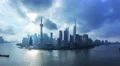 4K: Aerial view of China Shanghai, Pudong Skyline and Huangpu River at Sunrise. 4k or 4k+ Resolution