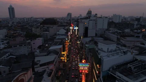4K , Aerial view of the Chinatown intersection (yaowarat road), bangkok thailand Stock Footage 117140143