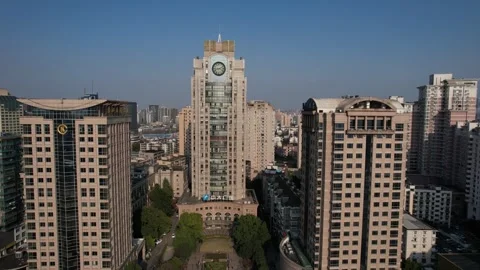 4K aerial view of Clock Tower in Hangzhou city, China Stock Footage 242312447