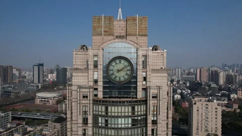 4K aerial view of Clock Tower in Hangzhou city, China Stock Footage 242312804