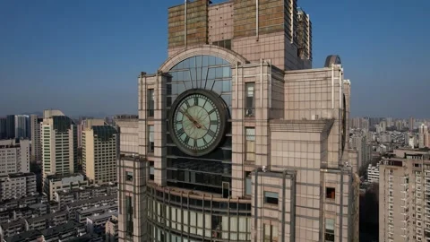 4K aerial view of Clock Tower in Hangzhou city, China Stock Footage 242313023