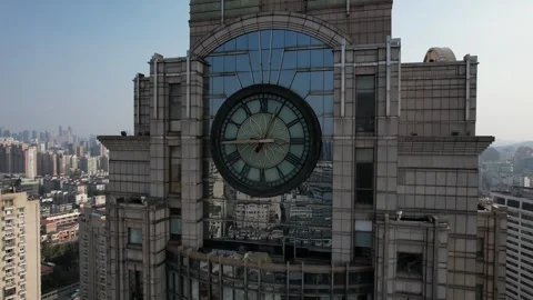 4K aerial view of Clock Tower in Hangzhou city, China Stock Footage 242313122