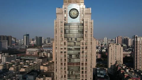 4K aerial view of Clock Tower in Hangzhou city, China Stock Footage 242313151