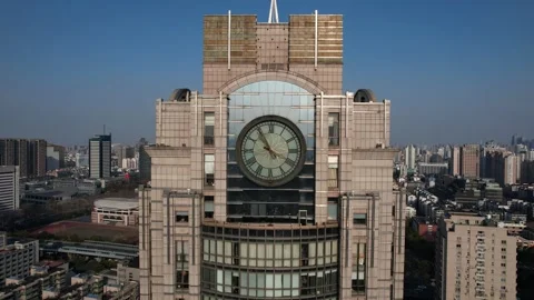 4K aerial view of Clock Tower in Hangzhou city, China Stock Footage 242313199